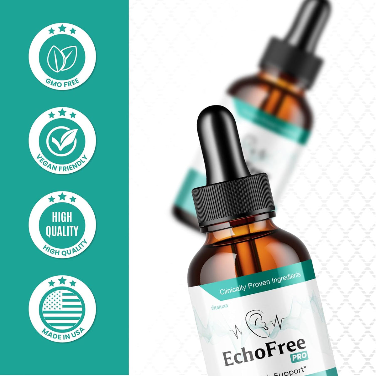 Tinnitus Relief Drops for Ringing Ears - EchoFree Liquid Supplement with Advanced Vitamins for Ear Health Support - 2oz