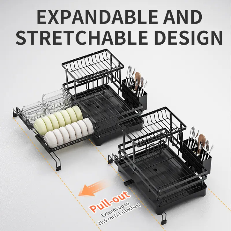 2 Tier Over Sink Dish Drying Rack | Foldable Space Saving Organizer
