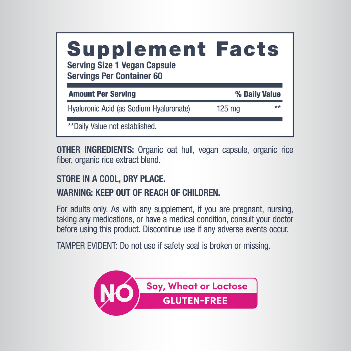 Hyaluronic Acid, 125 mg, 60 Vegan Capsules