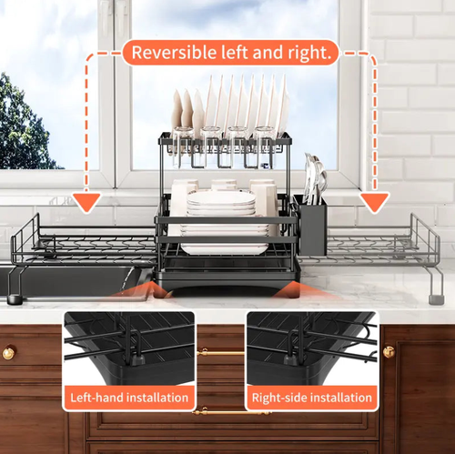 2 Tier Over Sink Dish Drying Rack | Foldable Space Saving Organizer