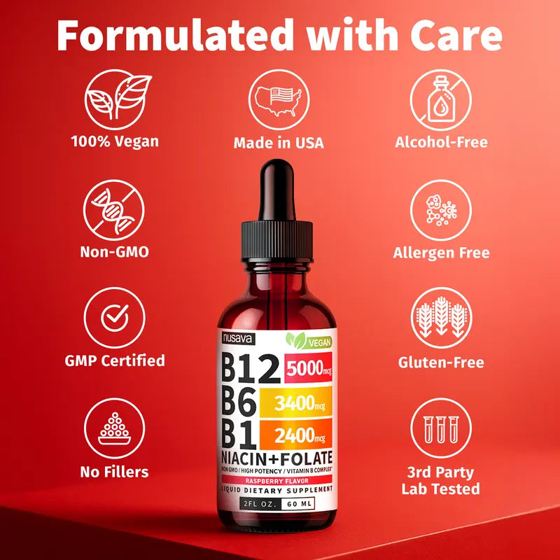 (1-PACKRaspberry) Vitamin B12 Liquid Supplement Drops  - Edible Support for Energy, Brain & Heart, Non-GMO & Gluten-Free, 4 FI Oz