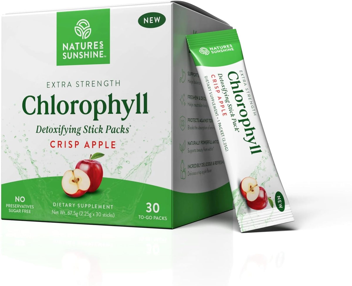 Nature's Sunshine Chlorophyll Stick Packs: Supercharge Your Detox and Boost Gut Health in Convenient, Delicious Stick Packs (Crisp Apple)