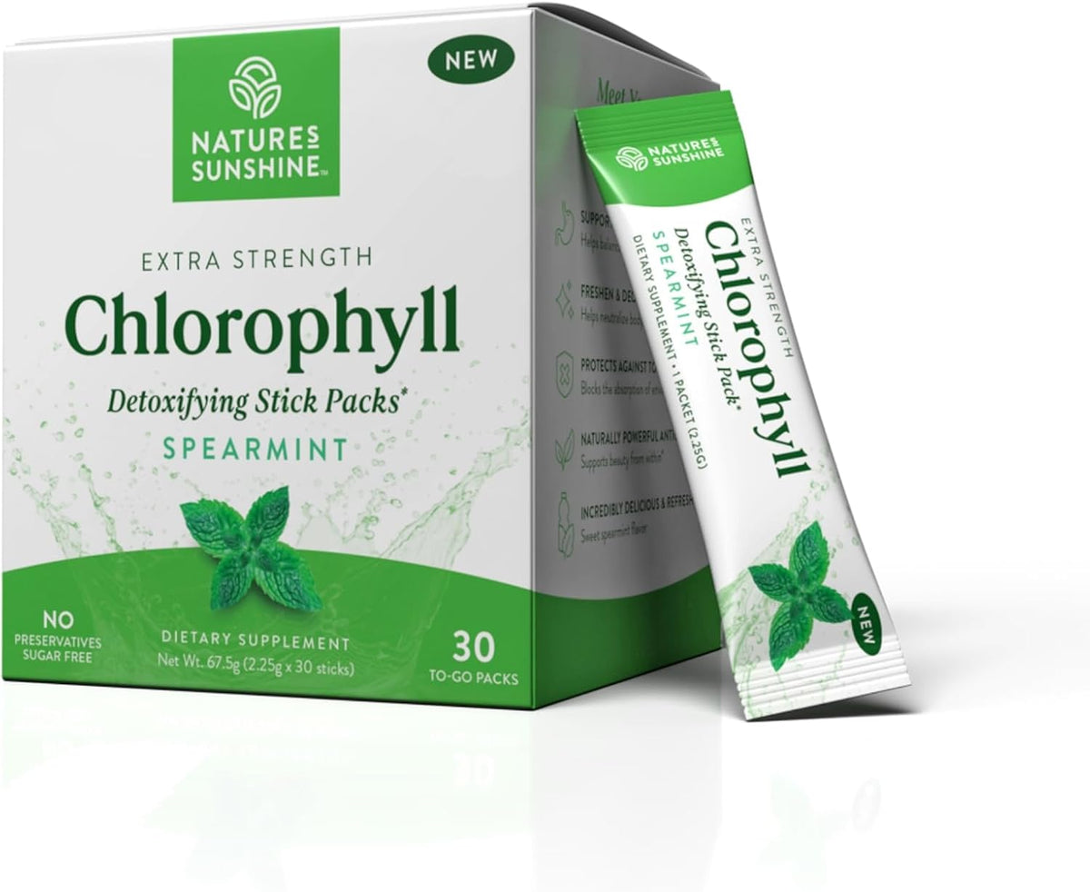 Nature's Sunshine Chlorophyll Stick Packs: Supercharge Your Detox and Boost Gut Health in Convenient, Delicious Stick Packs (Spearmint)