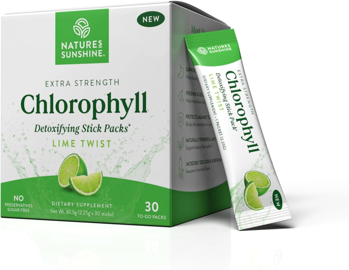 Nature's Sunshine Chlorophyll Stick Packs: Supercharge Your Detox and Boost Gut Health in Convenient, Delicious Stick Packs (Spearmint)