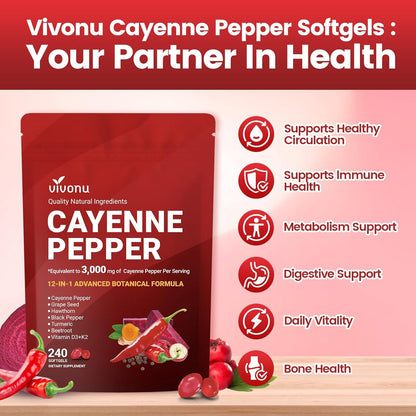 Cayenne Pepper Heart & Vessel Support – Full Spectrum Formula with Vitamins & Botanicals (240ct)
