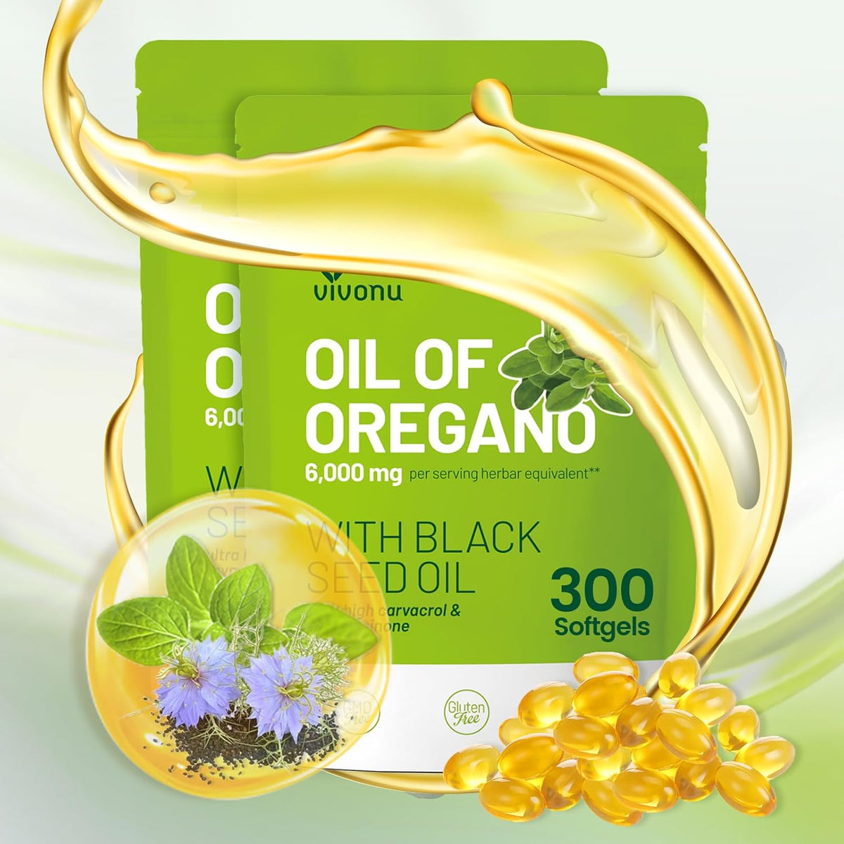 Oil of Oregano Capsules, Balanced Oil of Oregano with Black Seed Oil, Softgels, Non-GMO
