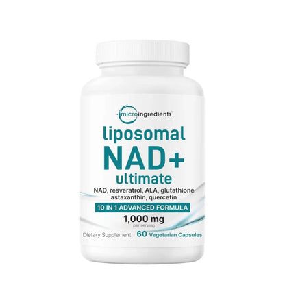 High-Potency Anti-Aging NAD+ | Liposomal 1000mg with Resveratrol for Energy, Brain & Cellular Health | 60 Veggie Capsules