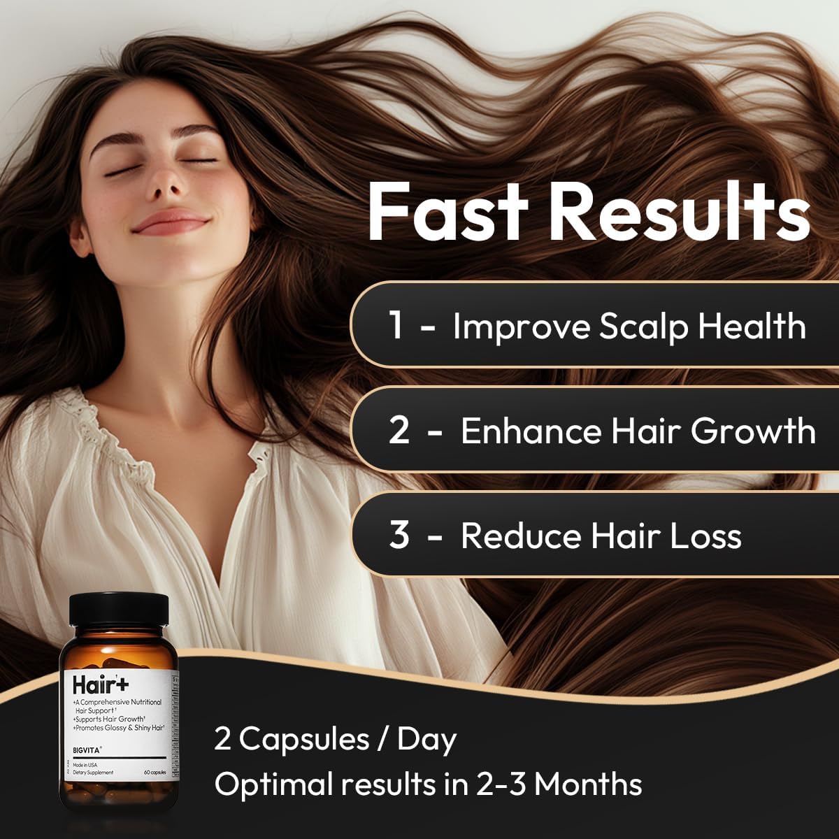 BIGVITA Hair Growth Supplement | AnaGain™ Nu, Biotin & Black Sesame | Vegan Hair Loss Support for Women & Men | 1-Month Supply
