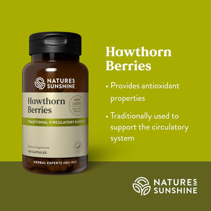 Nature's Sunshine Hawthorn Berries, 100 Capsules | Helps Enhance Heart Muscle Function and Provides Circulatory System Support