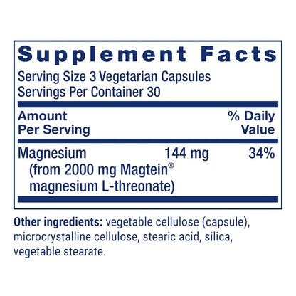 Life Extension Neuro-Mag Magnesium L-Threonate, Memory Health, Quick Thinking, Cognitive Health Support, Vegetarian, Non-GMO, 90 Vegetarian Capsules (144 mg from 2000 mg Magtein magnesium L-threonate