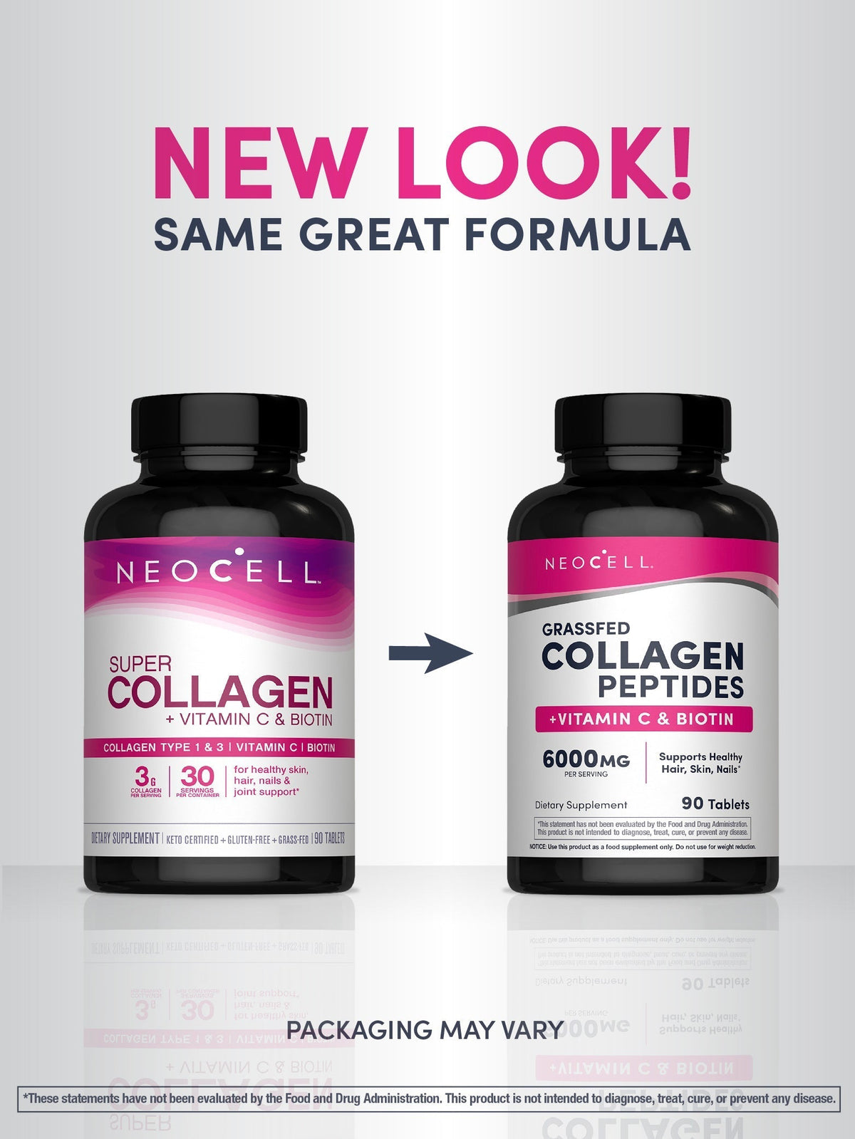 Grassfed Collagen Peptides + C & Biotin, 6000 mg, 90 Tablets