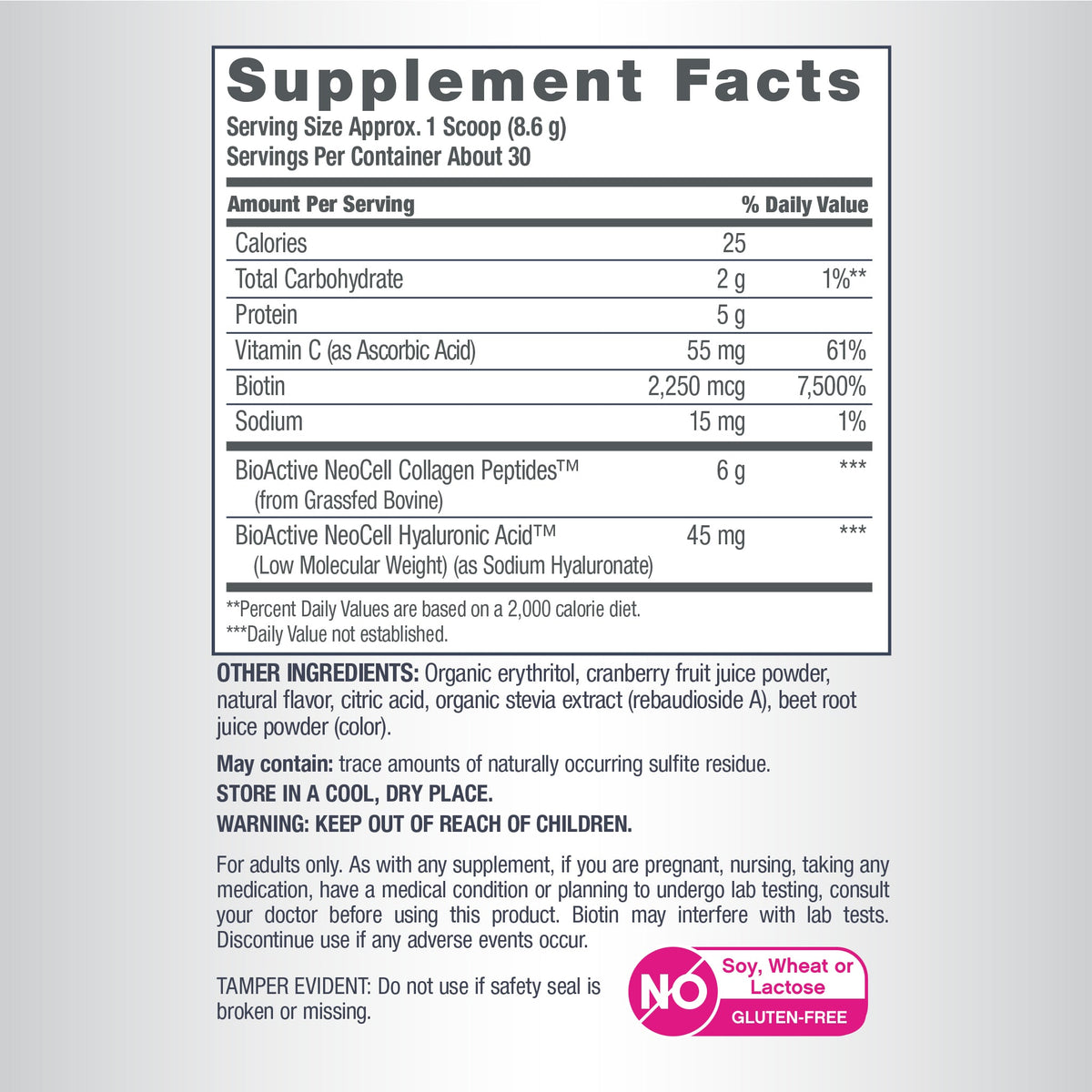 Collagen Beauty Infusion with Hyaluronic Acid + Biotin Cranberry Cocktail Flavor, 9.1 oz (258 g) Powder