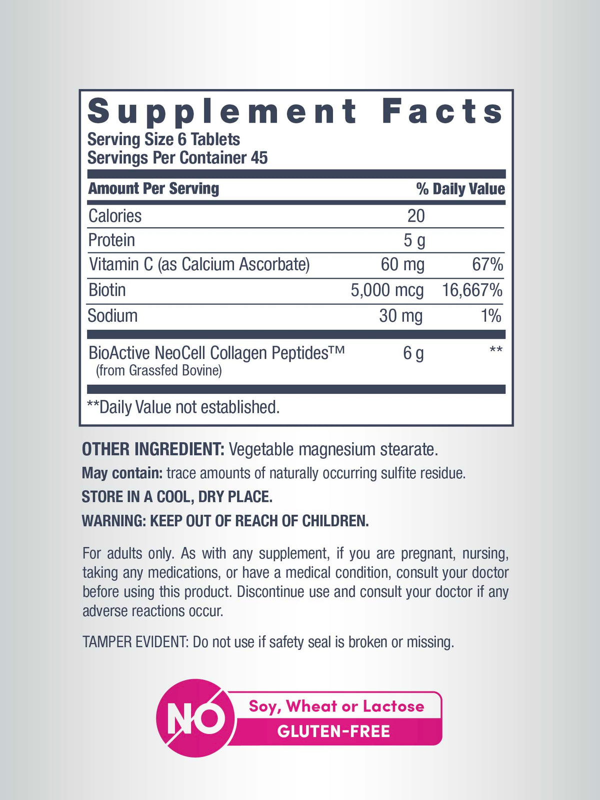 Grassfed Collagen Peptides  + C & Biotin, 6000 mg, 270 Caplets