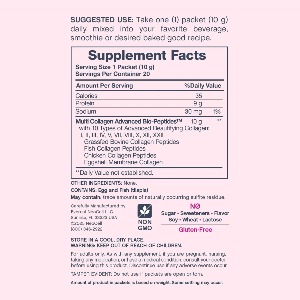Multi Collagen Bio-Peptides Unflavored, 20 Stick Packs