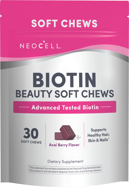 Biotin Beauty Acai Berry Flavor, 30 Tasty Soft Chews