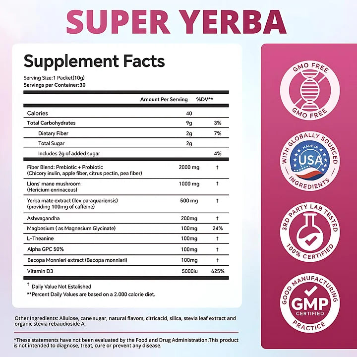 ZOOONE Super Yerba | Yerba Mate Instant Tea Powder | RASPBERRY LEMONADE Flavor | 30 Servings