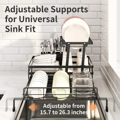 2 Tier Over Sink Dish Drying Rack | Foldable Space Saving Organizer