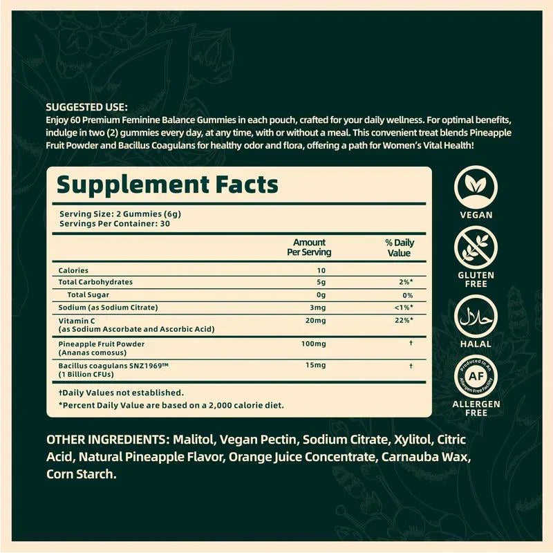 Feminine Balance Gummies for Women - Probiotic & Vitamin C Support for Intimate Health & Immunity